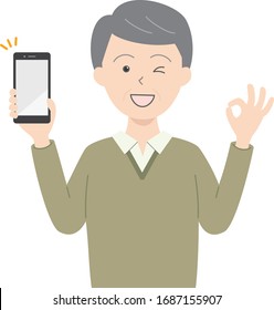 
Illustration of an elderly man holding a smartphone
