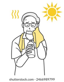 Illustration of an elderly man hydrating in heat stroke