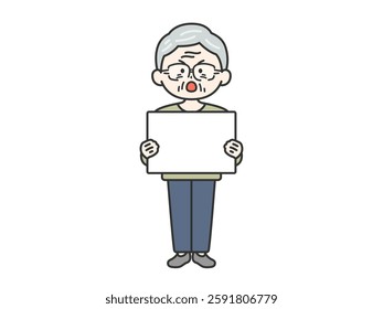 Illustration of an elderly man (line drawing) holding a placard and demonstrating.