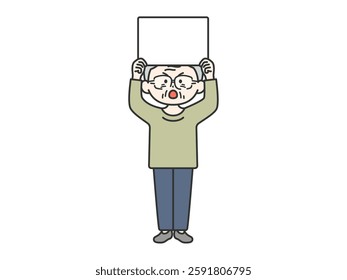 Illustration of an elderly man (line drawing) holding a placard and demonstrating.