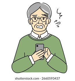 Illustration eines älteren Mannes, der auf sein Smartphone schaut und in Panik gerät