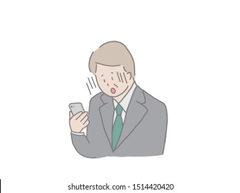 An illustration of an elderly man operating a smartphone. Easy to design with simple taste.