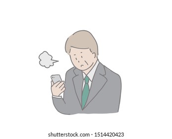 An illustration of an elderly man operating a smartphone. Easy to design with simple taste.