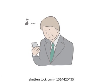 An illustration of an elderly man operating a smartphone. Easy to design with simple taste.