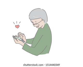 An illustration of an elderly man operating a smartphone. Easy to design with simple taste.