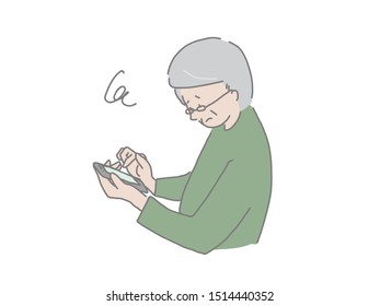 An illustration of an elderly man operating a smartphone. Easy to design with simple taste.