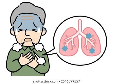 Illustration of an elderly man with pneumonia.