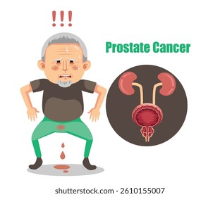 Illustration of an elderly man with prostate cancer symptoms