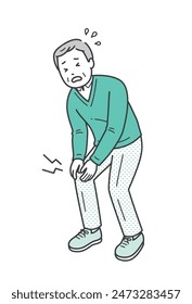 Illustration of an elderly man putting his hand on his knee due to knee pain