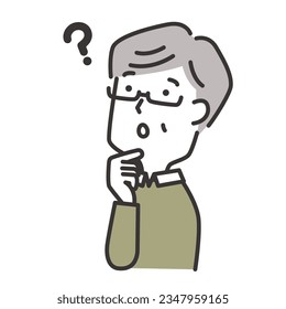 Ilustración de un anciano con cara de interrogatorio mirando hacia un ángulo