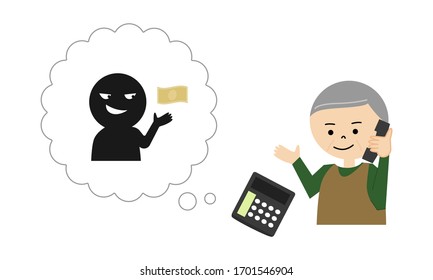 Illustration Of Elderly Man Recognized Telephone Scam