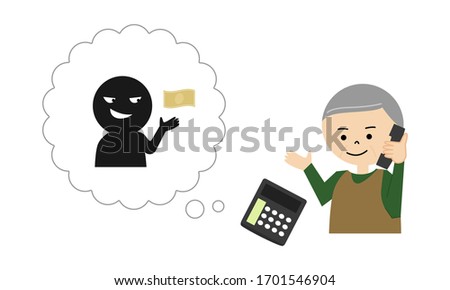 Illustration of elderly man recognized telephone scam