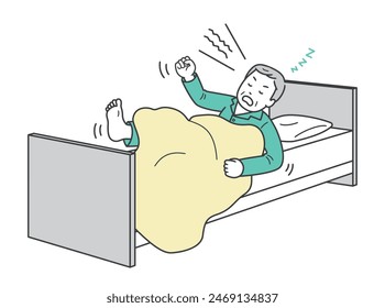 Illustration of an elderly man screaming and yelling while sleeping