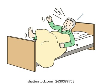 Ilustração de um homem idoso gritando e gritando enquanto dorme
