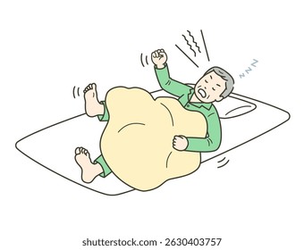 Ilustração de um homem idoso gritando e gritando enquanto dorme