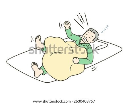 Illustration of an elderly man screaming and yelling while sleeping