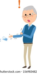 Illustration eines älteren Mannes, der sich die Hände schüttelt.