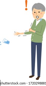 Illustration eines älteren Mannes, der sich die Hände schüttelt.