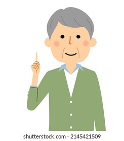 It is an illustration of an elderly man standing at a finger.