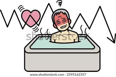Illustration of an elderly man suffering heat shock in a bathroom.