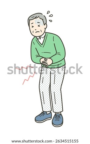 Illustration of an elderly man suffering from stomach pain