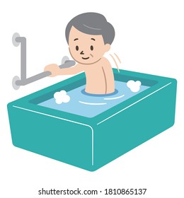 Ilustración de un anciano bañándose