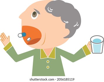 Illustration of an elderly man taking medicine