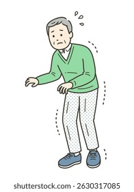 Illustration of an elderly man with trembling and stiff limbs walking fearfully