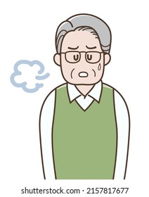 Illustration of an elderly man in trouble with a sigh