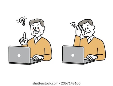 Illustration of an elderly man using a laptop