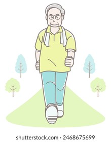 Illustration of an elderly man walking to stay healthy (summer clothes)