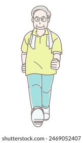 Illustration of an elderly man walking to stay healthy (summer clothes)