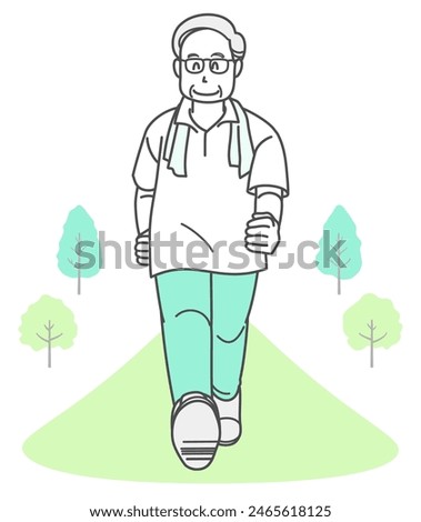 Illustration of an elderly man walking to stay healthy (summer clothes)
