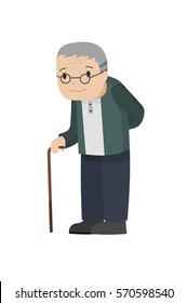 Illustration of an elderly man with walking stick.