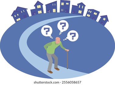 Illustration of an elderly man wandering around