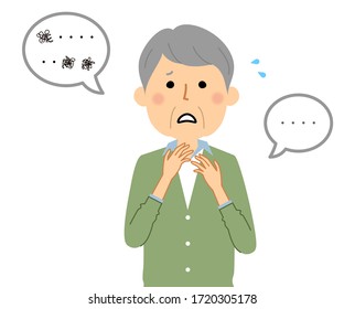 It is an illustration of an elderly man who became speech impaired.