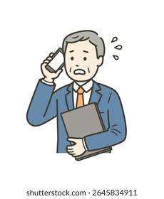 Illustration of an elderly man who is busy with work and in a hurry