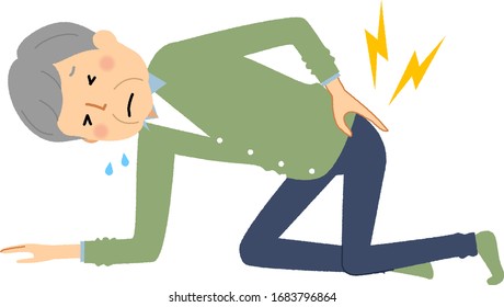 It is an illustration of an elderly man who has pain in the lower back.