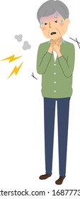 An illustration of an elderly man who has difficulty breathing.