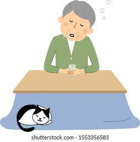 It is an illustration of an elderly man who nap.