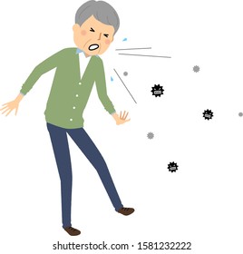 It is an illustration of an elderly man who is in poor health.