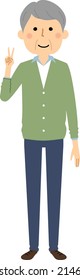 It is an illustration of an elderly man who signs a V sign.