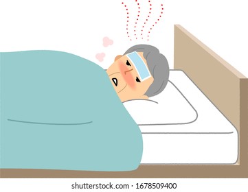 It is an illustration of an elderly man who is unwell.