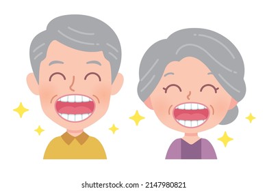 It is an illustration of an elderly man and woman laughing with white teeth. You can easily edit it with vector data.