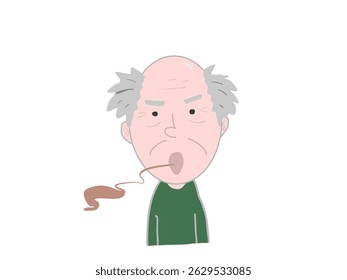 Ilustración de la cara de un anciano con mal aliento proveniente de su boca