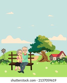 Illustration of elderly men and women with natural atmosphere