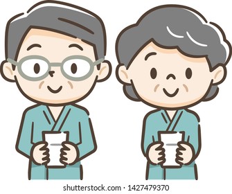 Illustration of elderly men and women who undergo a barium test