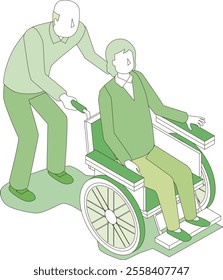 Illustration of elderly people caring for elderly people