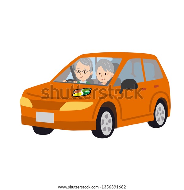 Illustration of elderly people\
driving