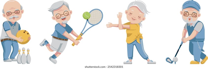 Illustration of elderly people in exercise poses